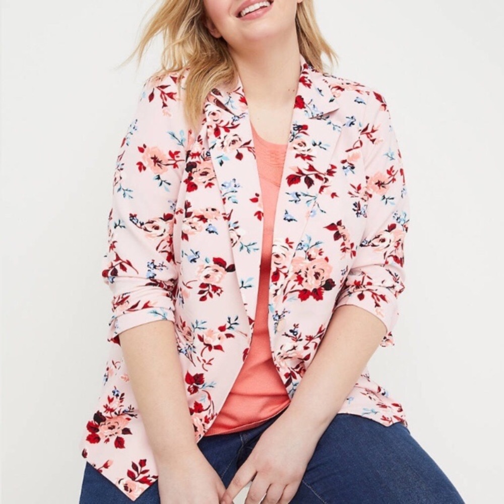 Lane Bryant NWT Floral Crepe Single Button Blazer